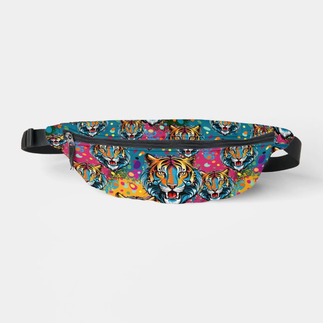 Tiger Head Rainbow colours paint stains Fanny Pack (Front)