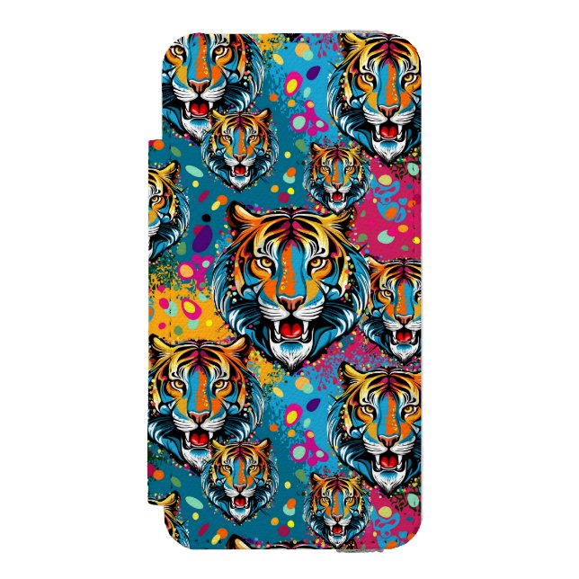 Tiger Head Rainbow colours paint stains Incipio iPhone Wallet Case (Folio Front)