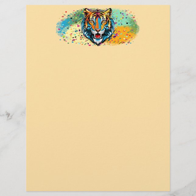 Tiger Head Rainbow colours paint stains Letterhead (Front)