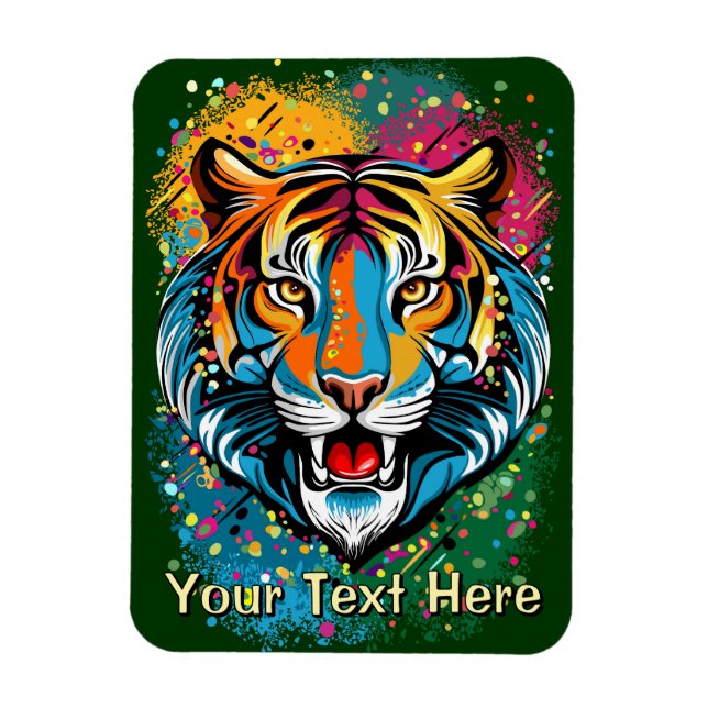 Tiger Head Rainbow colours paint stains Magnet (Vertical)