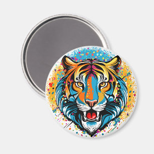 Tiger Head Rainbow colours paint stains Magnet