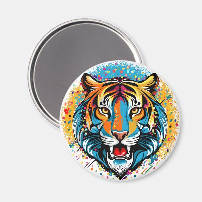 Tiger Head Rainbow colours paint stains Magnet (Front/Back)