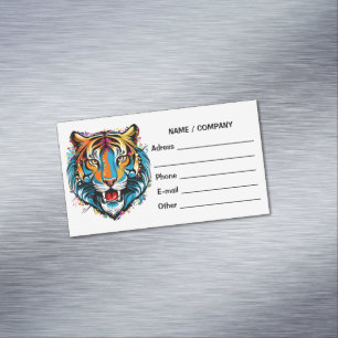 Tiger Head Rainbow colours paint stains Magnetic Business Card