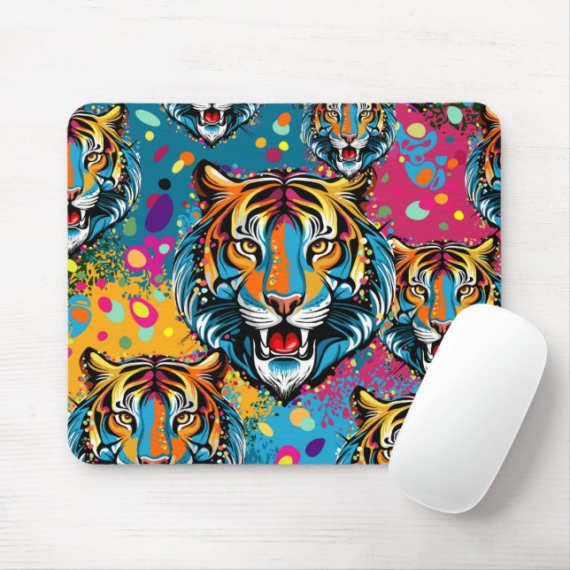Tiger Head Rainbow colours paint stains Mouse Pad (With Mouse)