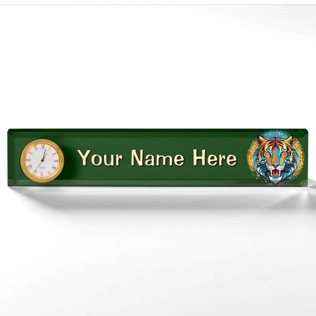 Tiger Head Rainbow colours paint stains Nameplate (Front)