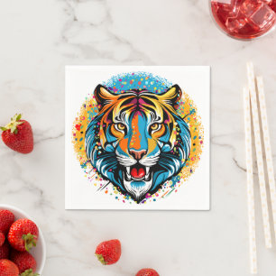 Tiger Head Rainbow colours paint stains Napkin