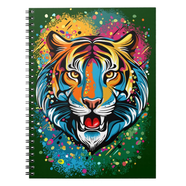 Tiger Head Rainbow colours paint stains Notebook (Front)