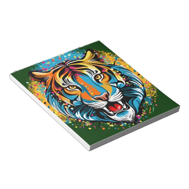 Tiger Head Rainbow colours paint stains Notepad (Angled)