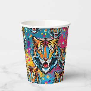 Tiger Head Rainbow colours paint stains Paper Cups