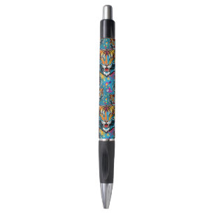 Tiger Head Rainbow colours paint stains Pen