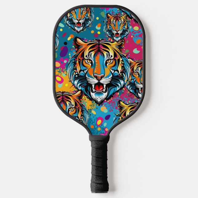 Tiger Head Rainbow colours paint stains Pickleball Paddle (Front)