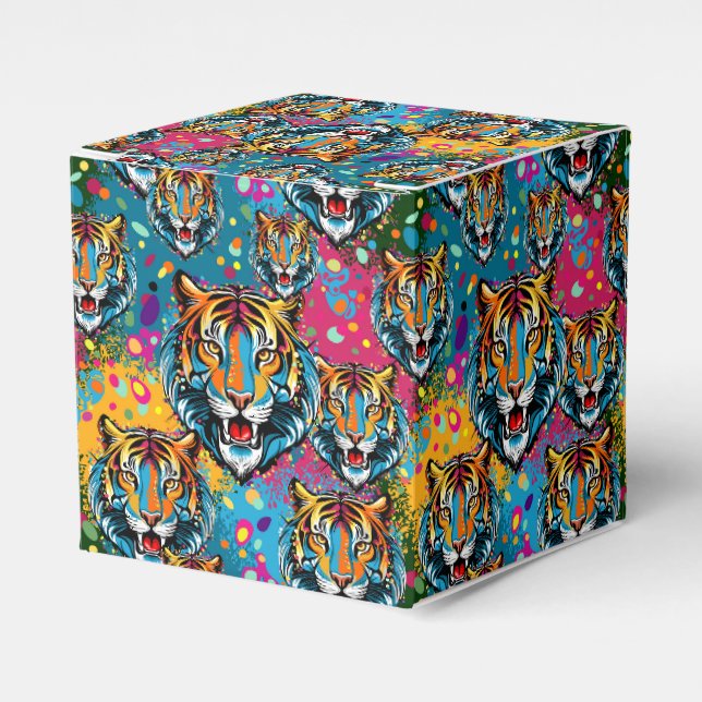 Tiger Head Rainbow colours paint stains Pouf Favor Box (Front Side)