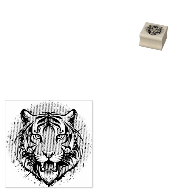 Tiger Head Rainbow colours paint stains Rubber Stamp (Stamped)