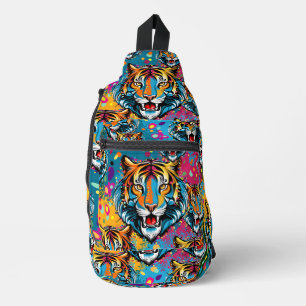 Tiger Head Rainbow colours paint stains Sling Bag