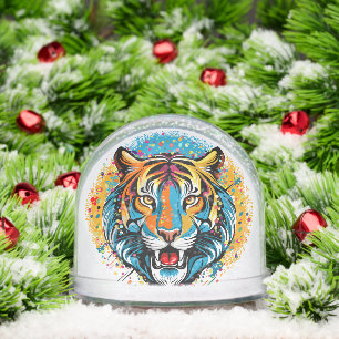 Tiger Head Rainbow colours paint stains Snowglobe