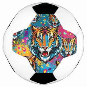 Tiger Head Rainbow colours paint stains Soccer Ball