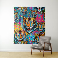 Tiger Head Rainbow colours paint stains