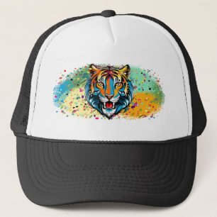 Tiger Head Rainbow colours paint stains Trucker Hat