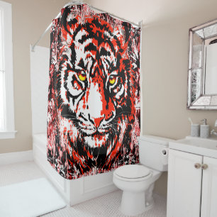 Tiger Head - Retro Red Tiger Shower Curtain