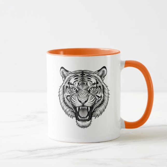 Tiger head roaring in black and white. mug (Right)