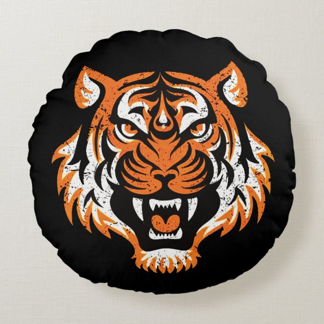 Tiger Head Round Pillow (Front)