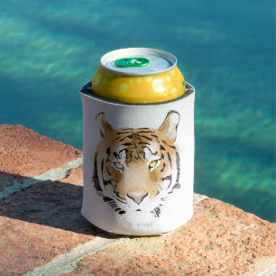 Tiger Head Watercolor Big Wild Cat Animal  Can Cooler