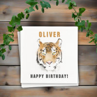Tiger Head Watercolor Birthday Name