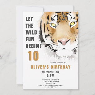 Tiger Head Watercolor Birthday Party Invitation