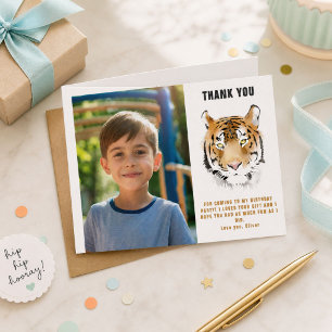 Tiger Head Watercolor Birthday Photo Thank you Postcard