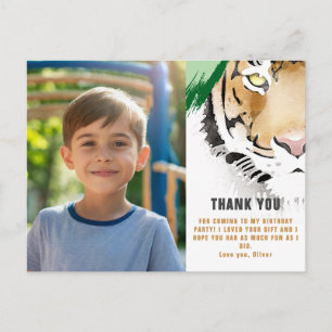 Tiger Head Watercolor Birthday Photo Thank you Postcard