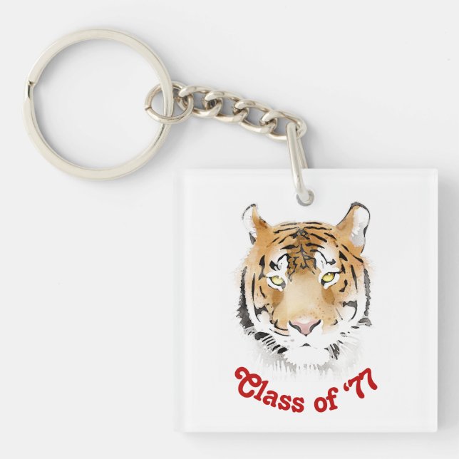 Tiger Head Watercolor Class Reunion Party Keychain (Front)