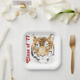 Tiger Head Watercolor Class Reunion Party Paper Plate