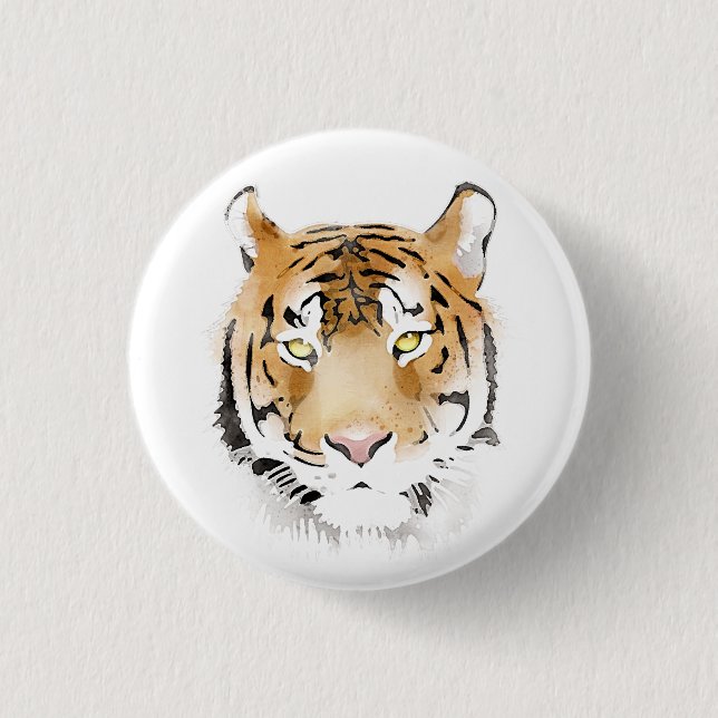 Tiger Head Watercolor Drawing 1 Inch Round Button (Front)