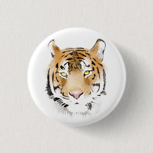 Tiger Head Watercolor Drawing 1 Inch Round Button