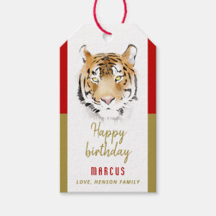 Tiger Head Watercolor Drawing Happy Birthday  Gift Tags