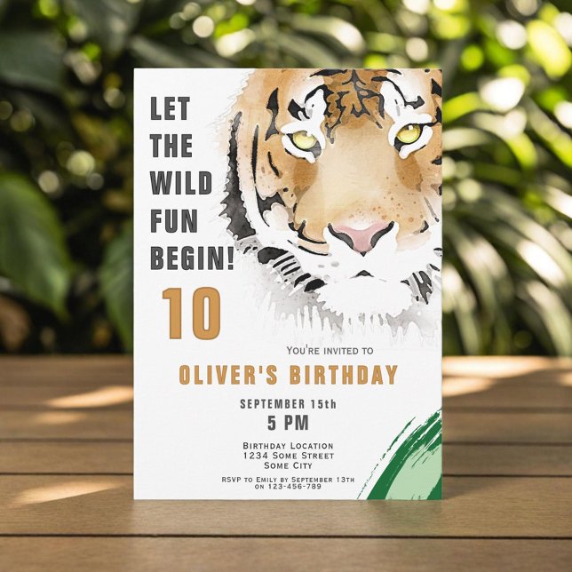 Tiger Head Watercolor Jungle Birthday Party  Invitation (Creator Uploaded)
