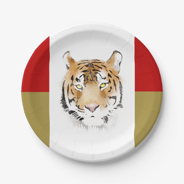 Tiger Head Watercolor  Paper Plate (Front)