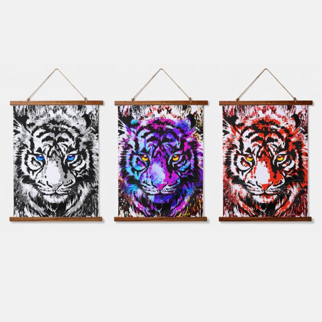 Tiger Heads - Tiger Blue Eyes Hanging Tapestry (Triple)
