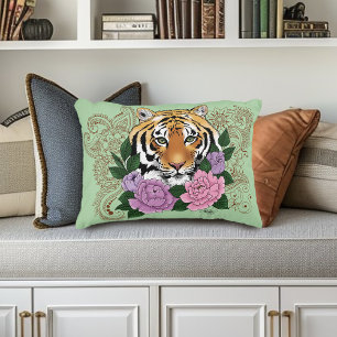 Tiger Henna Pink Purple Flowers Accent Pillow