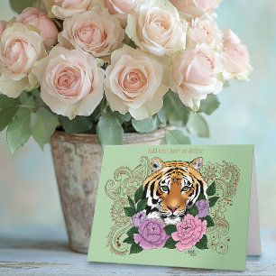 Tiger Henna Pink Purple Flowers Card