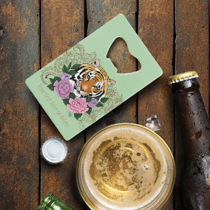 Tiger Henna Pink Purple Flowers Credit Card Bottle Opener