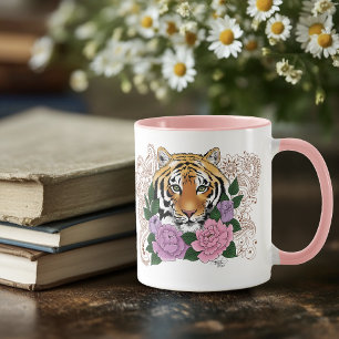 Tiger Henna Pink Purple Flowers Mug