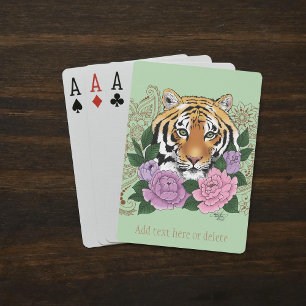 Tiger Henna Pink Purple Flowers Playing Cards
