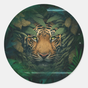 Tiger hiding in Foliage                Classic Round Sticker