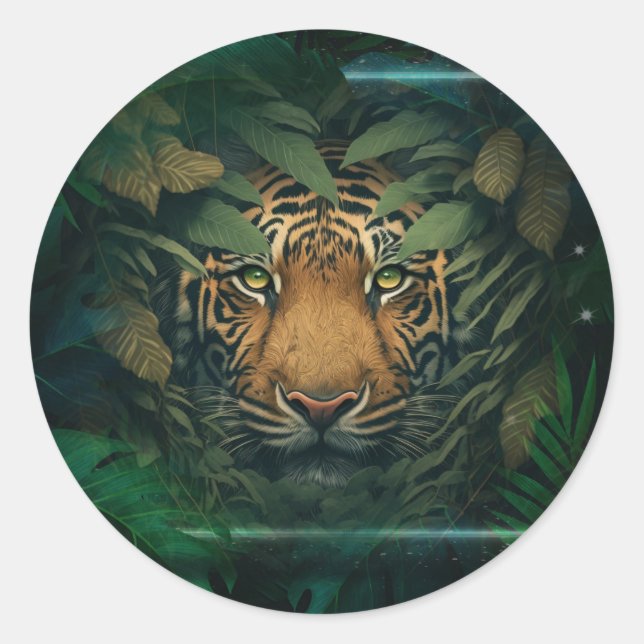 Tiger hiding in Foliage                Classic Round Sticker (Front)
