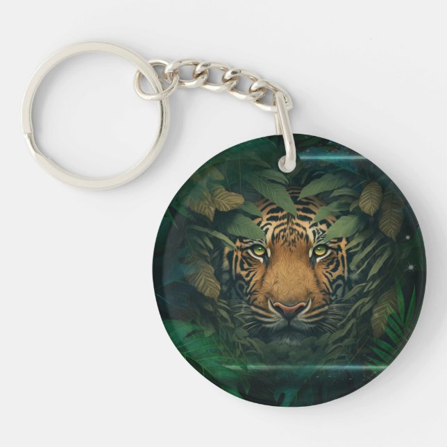 Tiger hiding in Foliage               Keychain (Front)