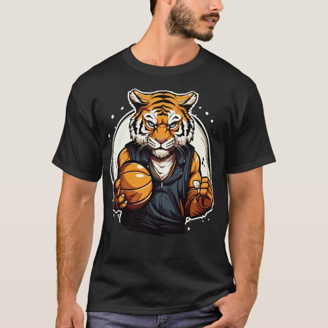 Tiger holding a basketball T-Shirt (Front)
