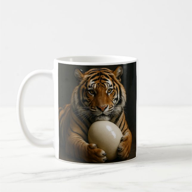 Tiger Holding Egg Coffee Mug (Left)