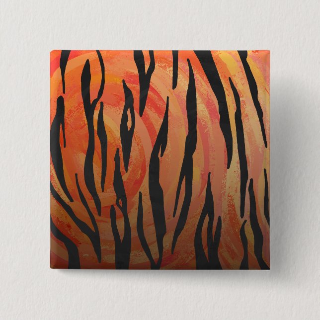 Tiger Hot orange and Black Print 2 Inch Square Button (Front)