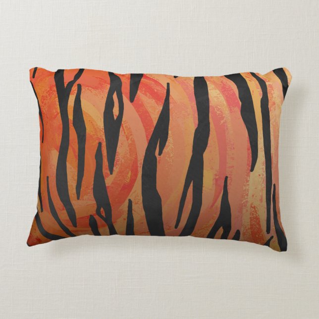 Tiger Hot orange and Black Print Accent Pillow (Back)